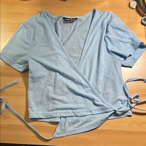 SHEIN Sky Blue Wrap Blouse
